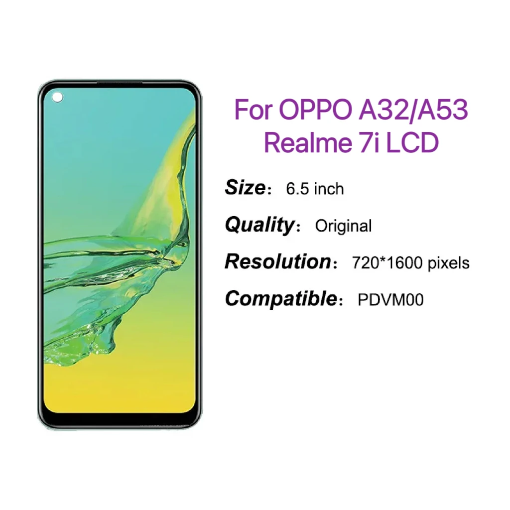 6.5inch Original LCDSuitable for OPPO A32 screen assembly A53 2020 touch screen LCD Realme7i display inside and outside