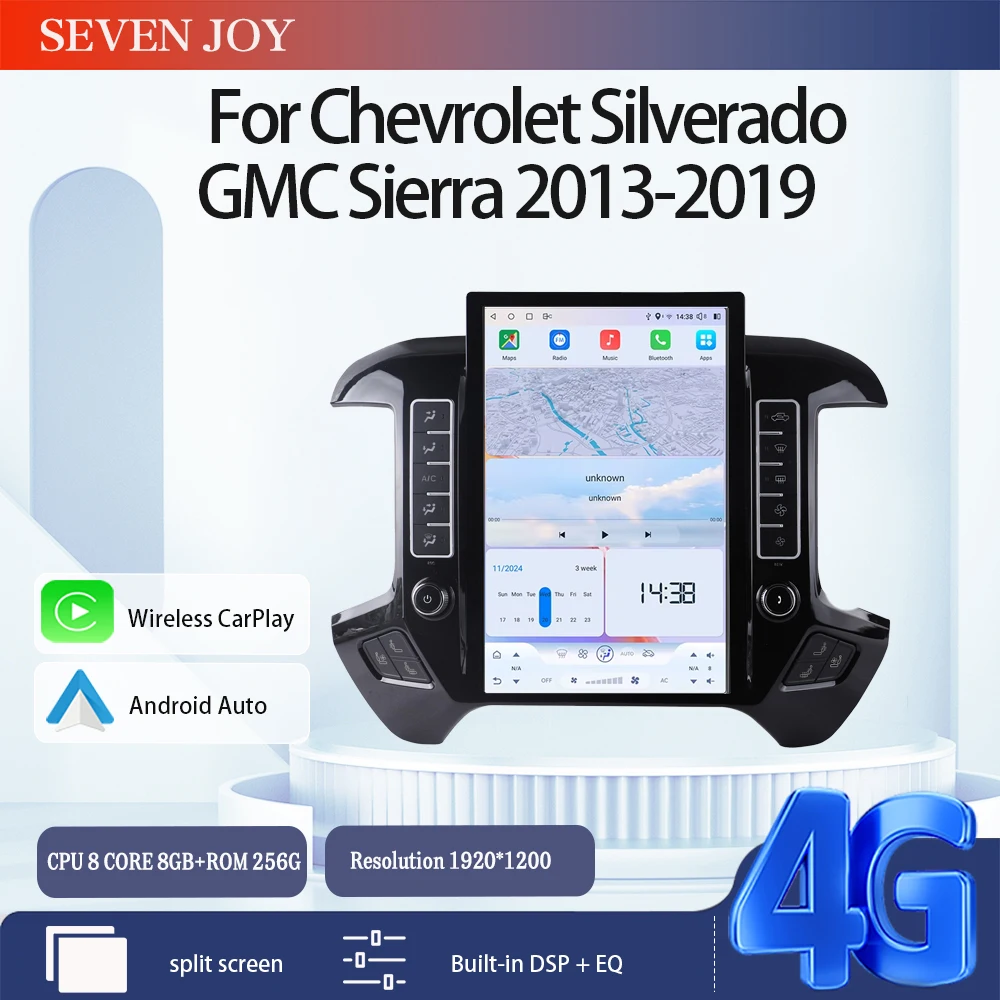 

14.5 inch Android Radio For Chevrolet Silverado 2013-2019 GMC Sierra 2014-2020 Auto Player Wireless CarPlay/GPS/8+256GB