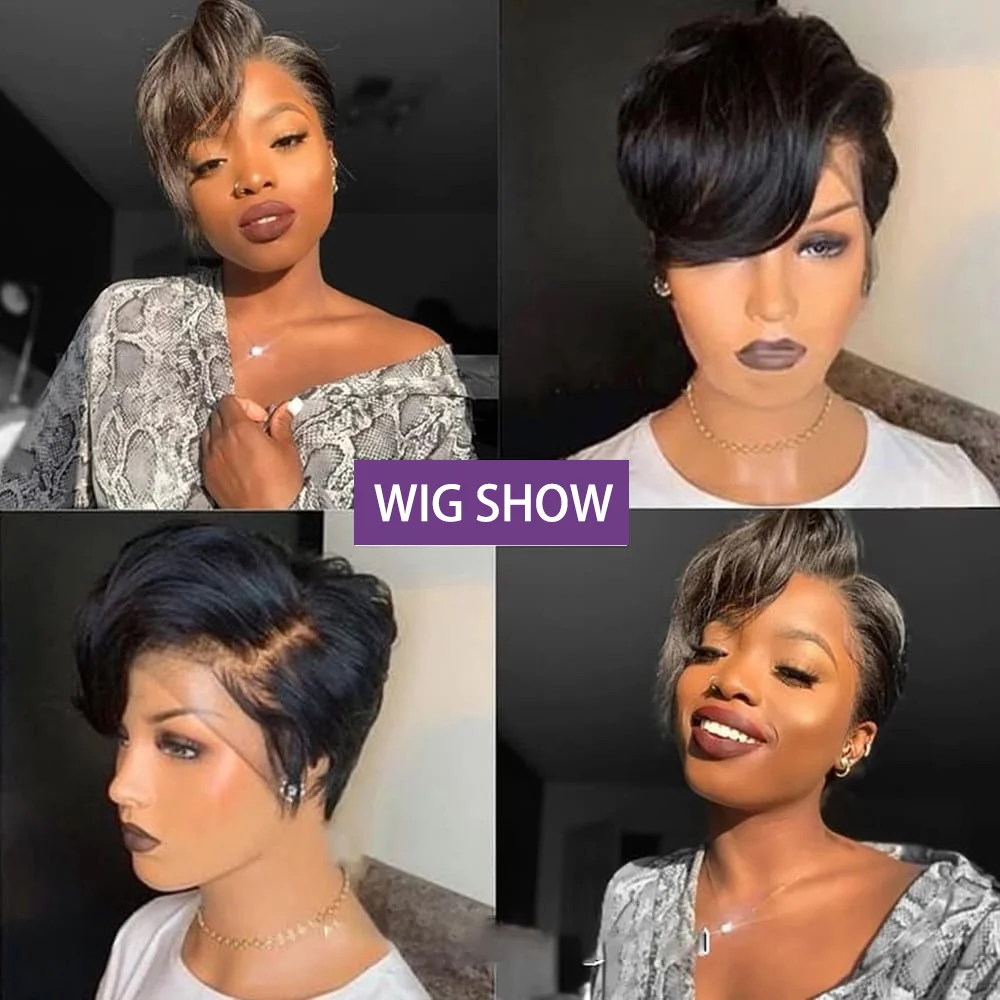 Straight Pixie Cut Wig Transparent Lace Human Hair Wigs Short Bob Wig Side Part Lace Wig Prepluck Brazilia Human Hair For Women