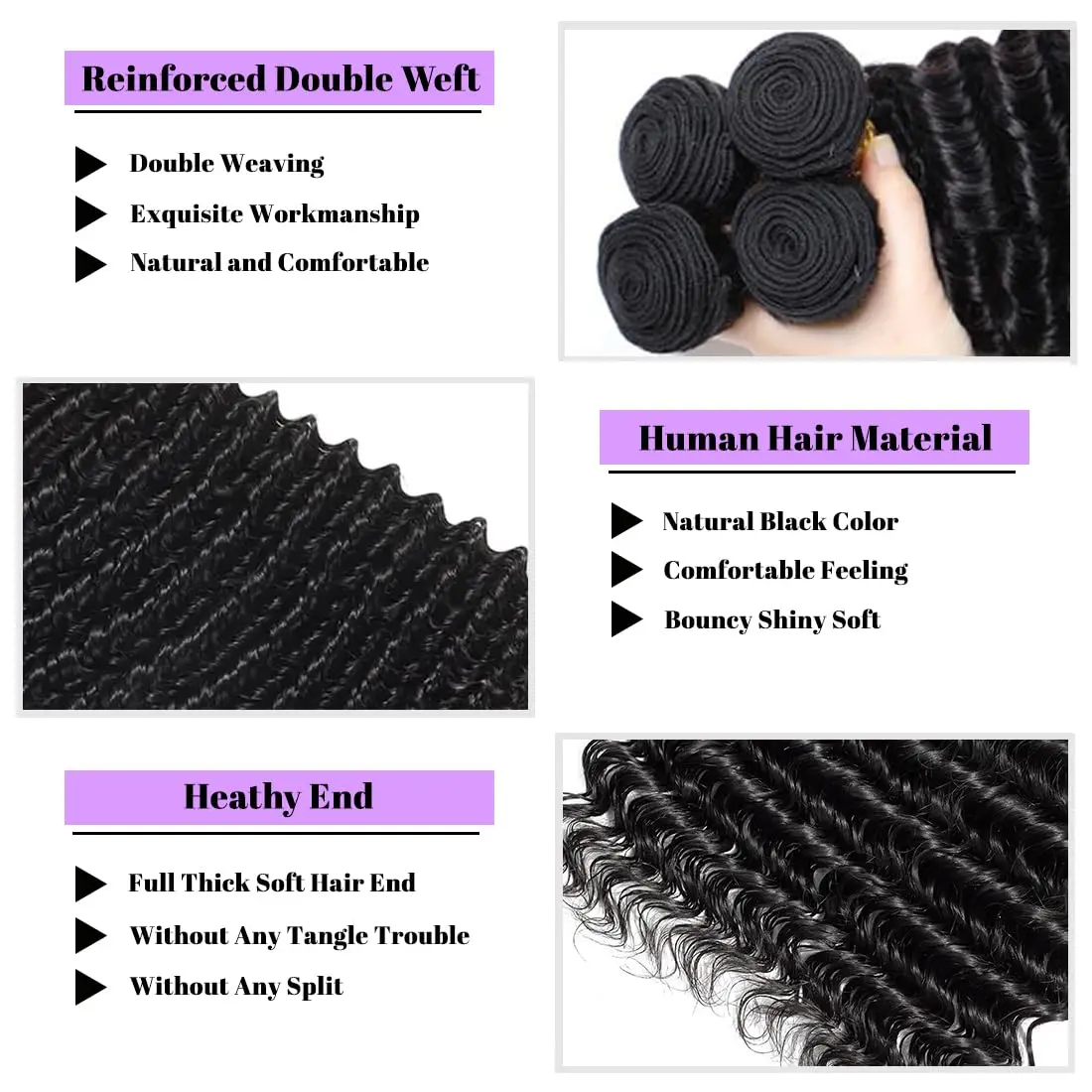 Deep Wave Human Hair 1 3 Bundles Brazilian Human Hair Wave Deep Wave Curly Hair Bundles Virgin Hair Extensions Natural Black