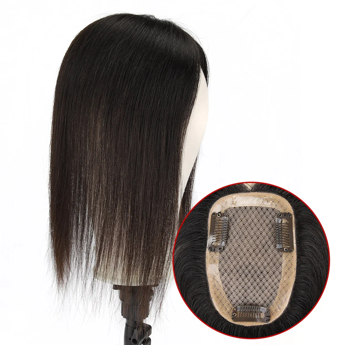 

TUW10 3''x5'' Silk Base Hair Topper with PU around 3 Clips 110% Handmade Remy Human Hair Topper for Women Natural Looking Hair