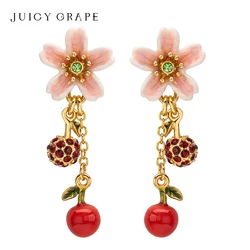 Elegant Enamel Flower Earrings for Women Girls Luxury Fruit Drop Earrings Wedding Engagement Aesthetic Jewerly aretes