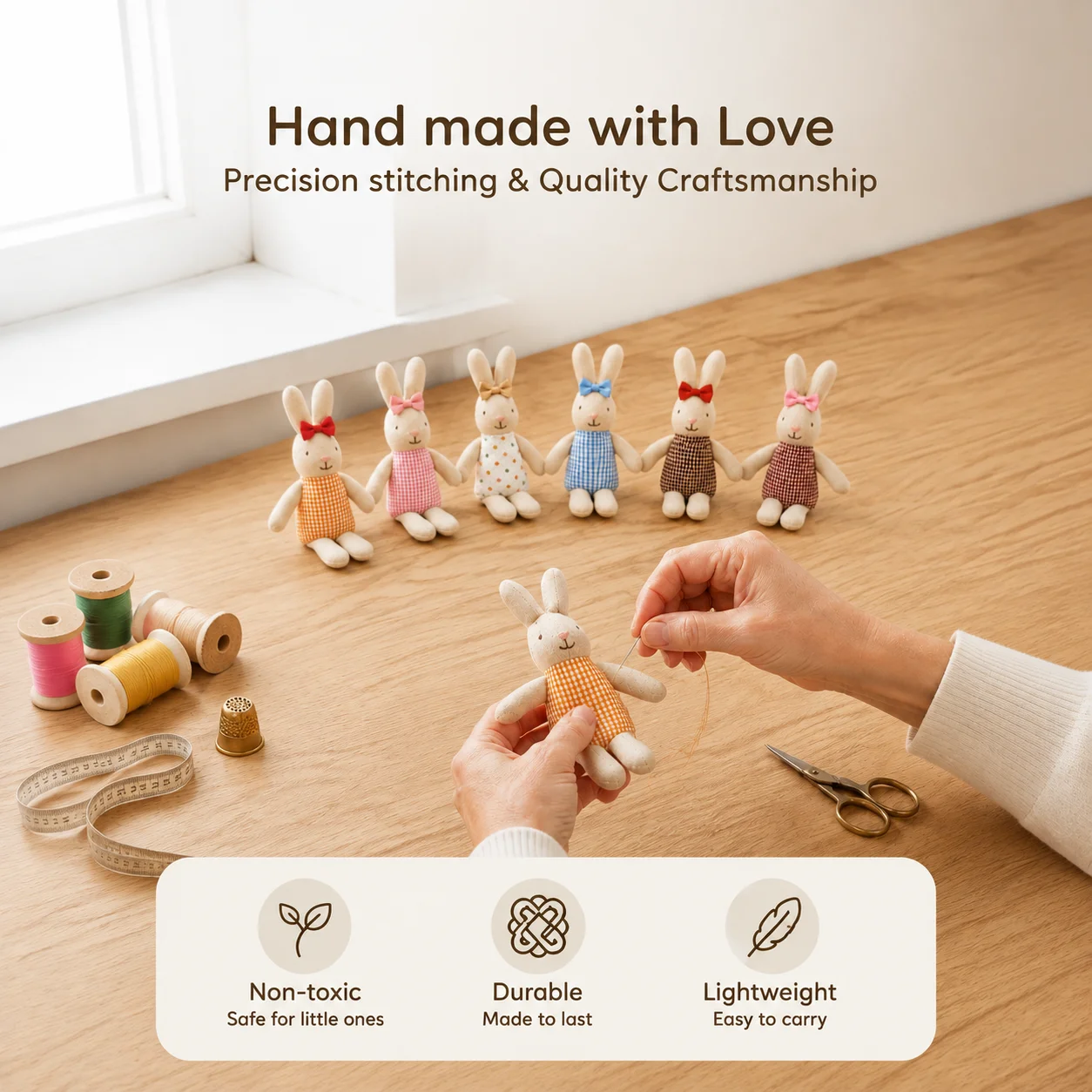 Nordic Style Handmade Linen Bunny Doll Soft Plush Rabbit Toy Minimalist Nursery Decoration Montessori Kids Role Play Gift