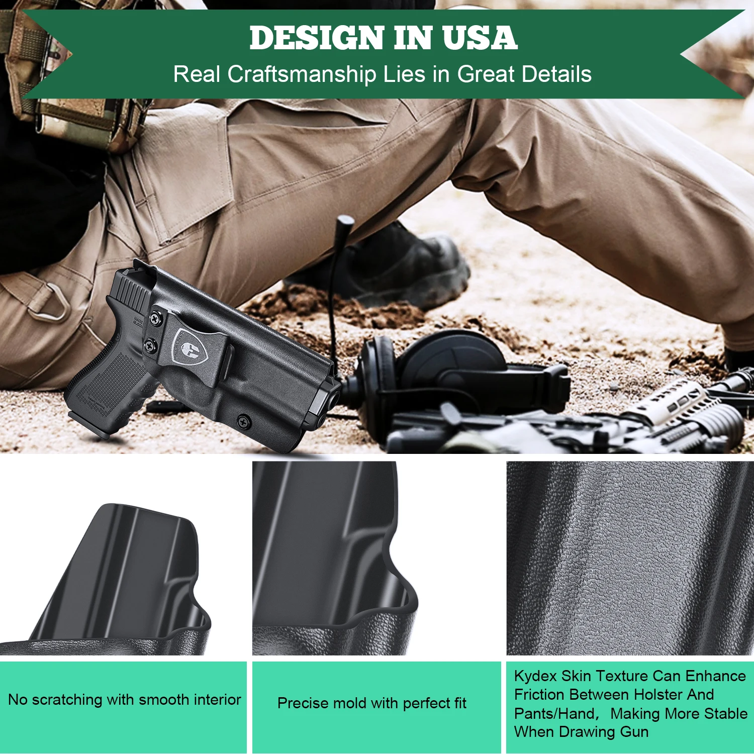 Warriorland-funda de mano derecha o izquierda para Glock 17/19/22/31, IWB Kydex