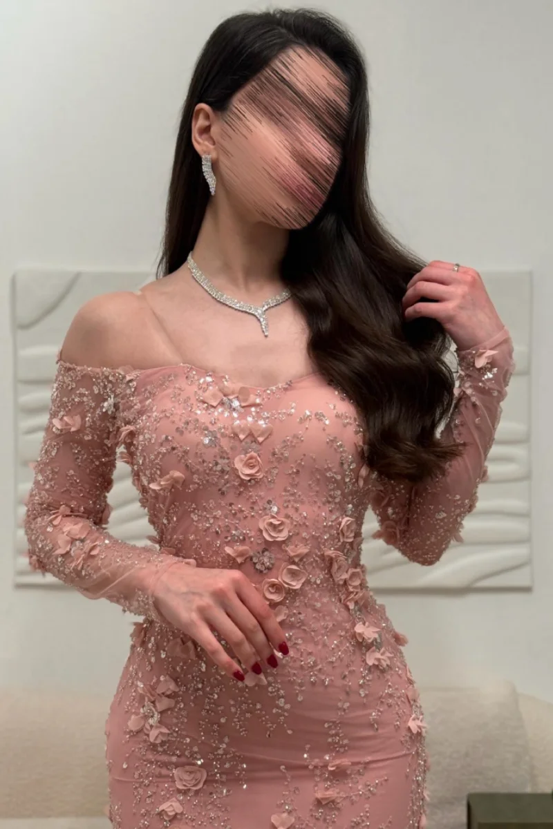 ジェシカ エレガント レース 長袖 イブニングドレス グリッター 3D デカール プロムドレス エレガント レディ フォーマルオケージョン パーティードレス