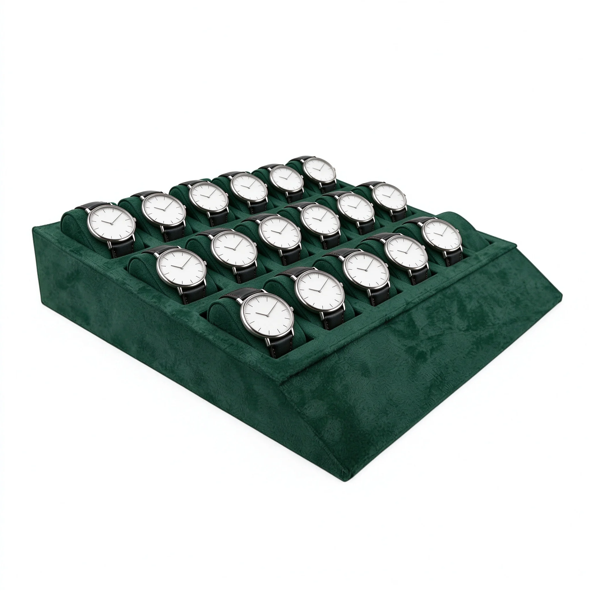 18 Slot Slanted Watch Display Tray Multi-Row 18 Slot Watch Display Case Raised Cushions Accessory Storage Velvet Watch Tray