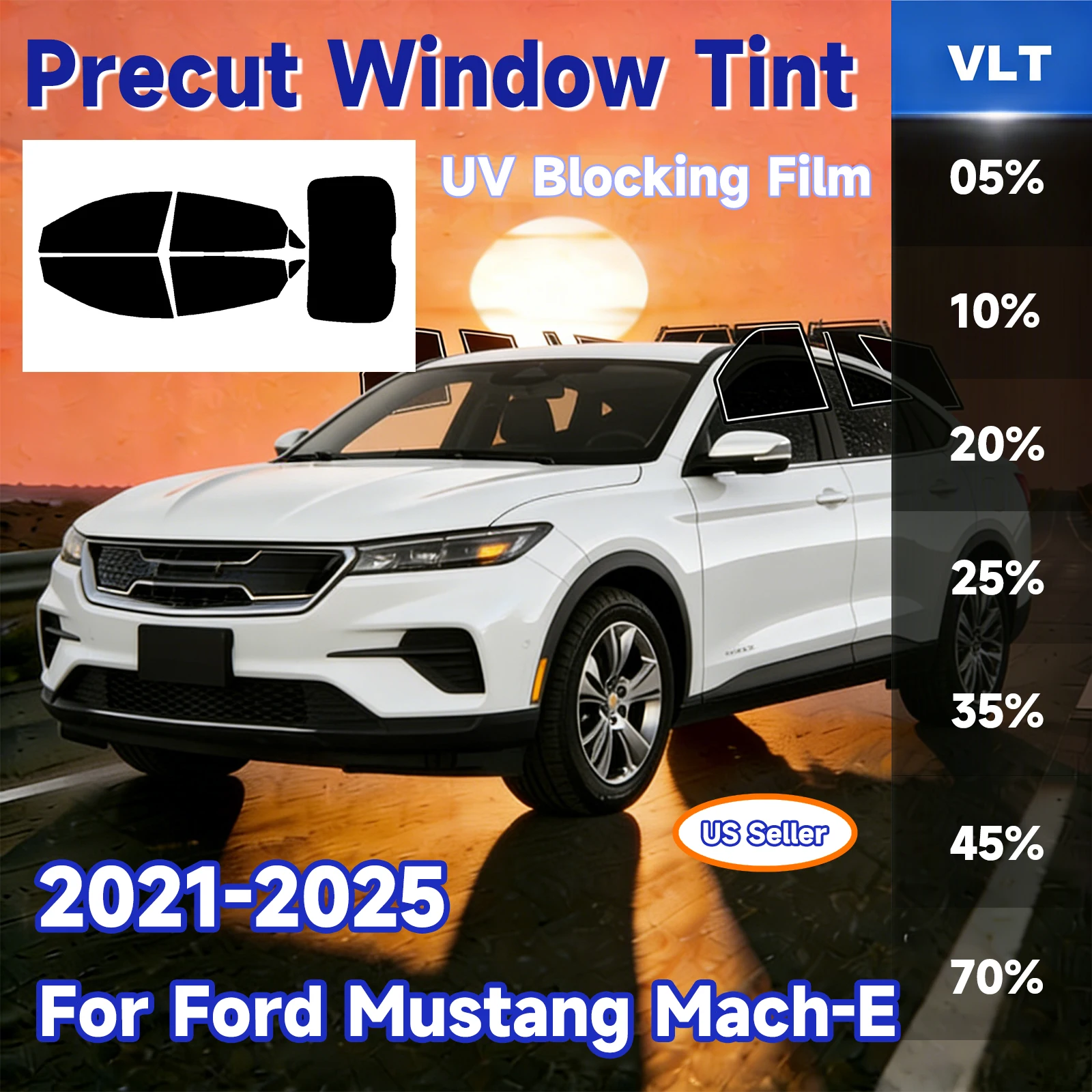

Предварительно нарезанная тонировочная пленка для Ford Mustang Mach-E 2021-2025: солнцезащитные шторки на боковые окна, защита от УФ-излучения и ИК-излучения, пленка для заднего стекла от жары и бликов