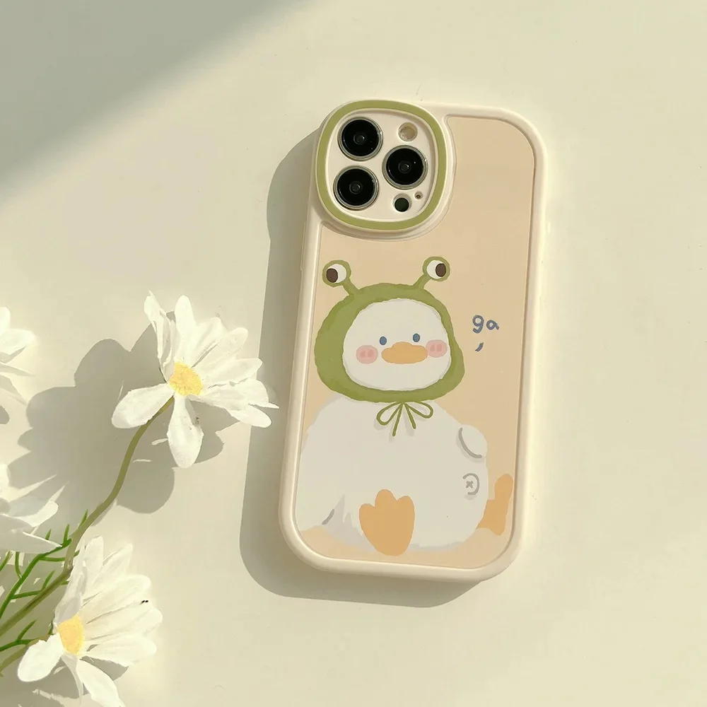 Coque de téléphone canard de dessin animé mignon, étui souple antichoc pour iPhone 13 11 12 14 15 16 Pro Max XR XS Max X 7 8 Plus SE 2020