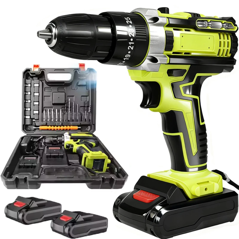 Cordless Impact Screwdriver Handheld Drill Car Power Tool 48 Torque Setting 2 Gear Speed Electric Screwdriver With 2 Batteries