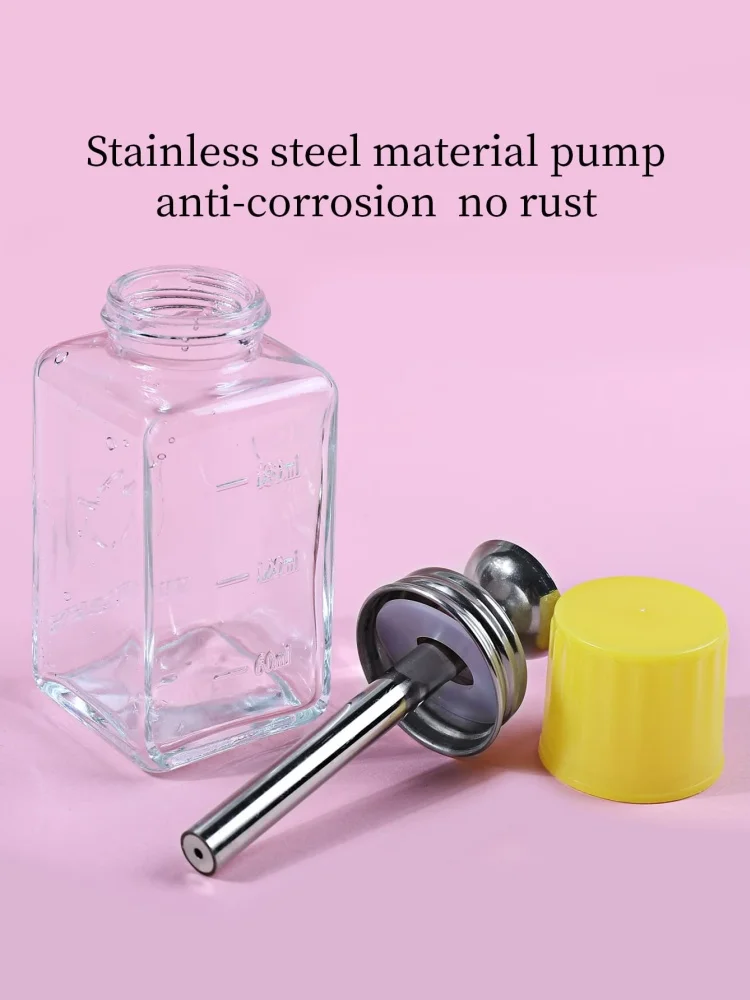 Flacon pompe en acier inoxydable de 180 ml, récipient en verre transparent pour l'alcool, le dissolvant pour vernis à ongles, anti-corrosion