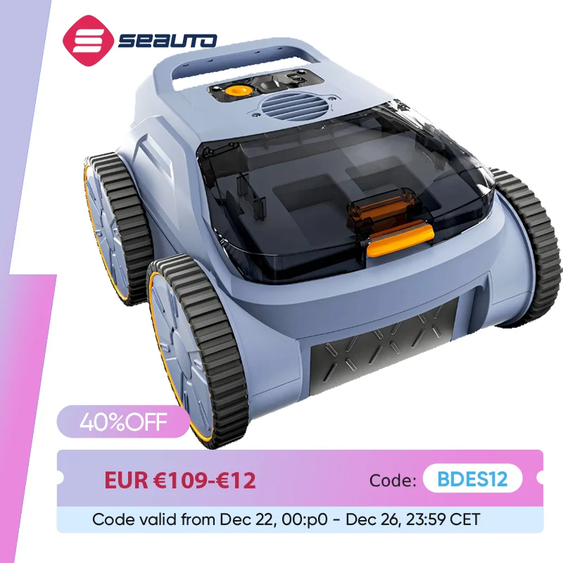 Aspiradora de piscina Seauto, 3 modos para piscinas enterradas/acotadas hasta 2150 pies cuadrados. Pie., dura hasta 150 minutos, escalada en pared, motor sin escobillas de 180 W