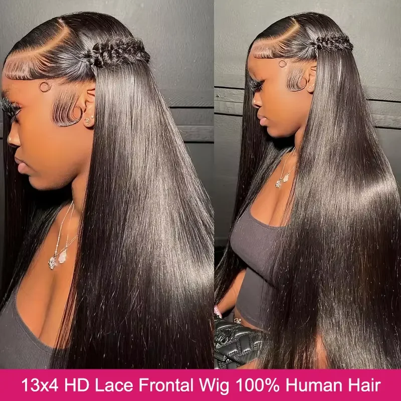 Rosabeauty 13x4 ST HD Clear Straight Lace Human Hair Wig Bleached Knots Pre Plucked Front Hairline 5x5 Glueless Wear Go Flexible Adjustable Cap Convenient For Daily Makeup Dating Holiday Picnic Ladies Straight Hair Wigs