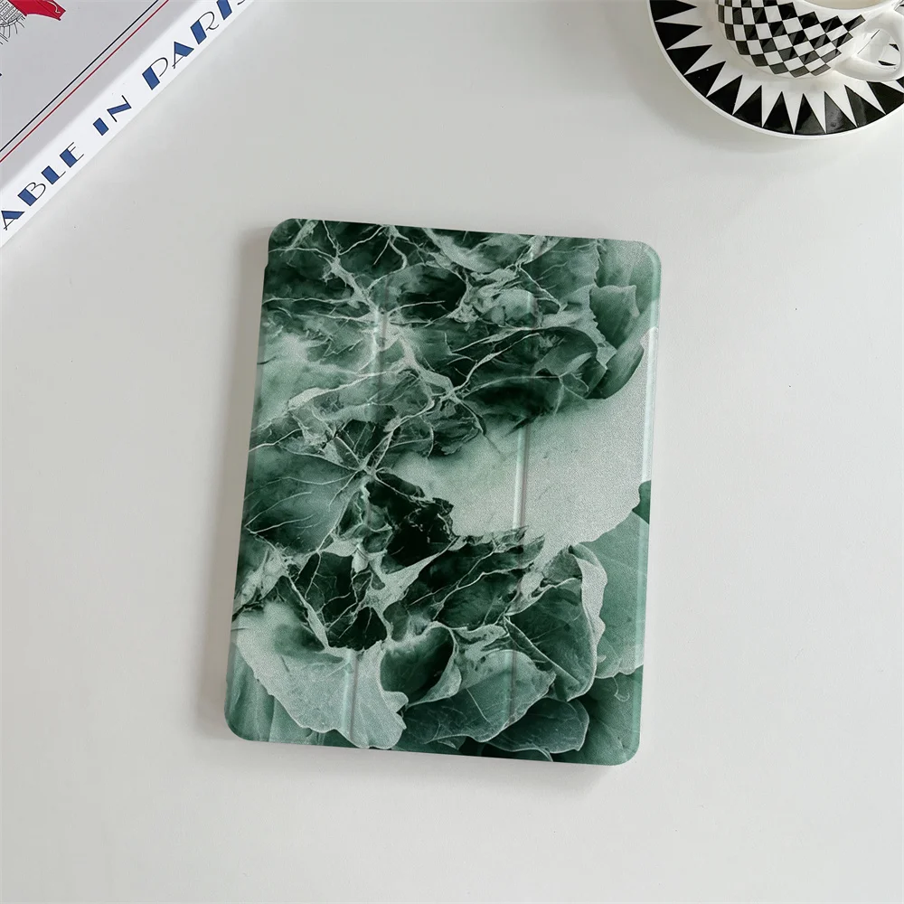 Dark Green Ink Marble Print iPad Case Tri-fold Stand Cover For 2024 iPad 11 Inch A16 Air 5 Air4 iPad 10 10.9 9.7 Inch