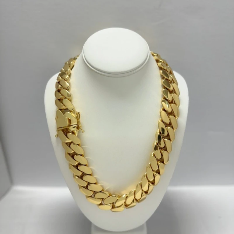Men's Hip Hop Jewelry Street Rap Gangster Style High Quality ShiningCuban Chain 24mm Necklace Chain Set 18K Gold Plated Plating, Handmade Jewelry Gift for Him Men's Anniversary Birthday Men's Husband Father's Day, Halloween, Christmas, Birthday