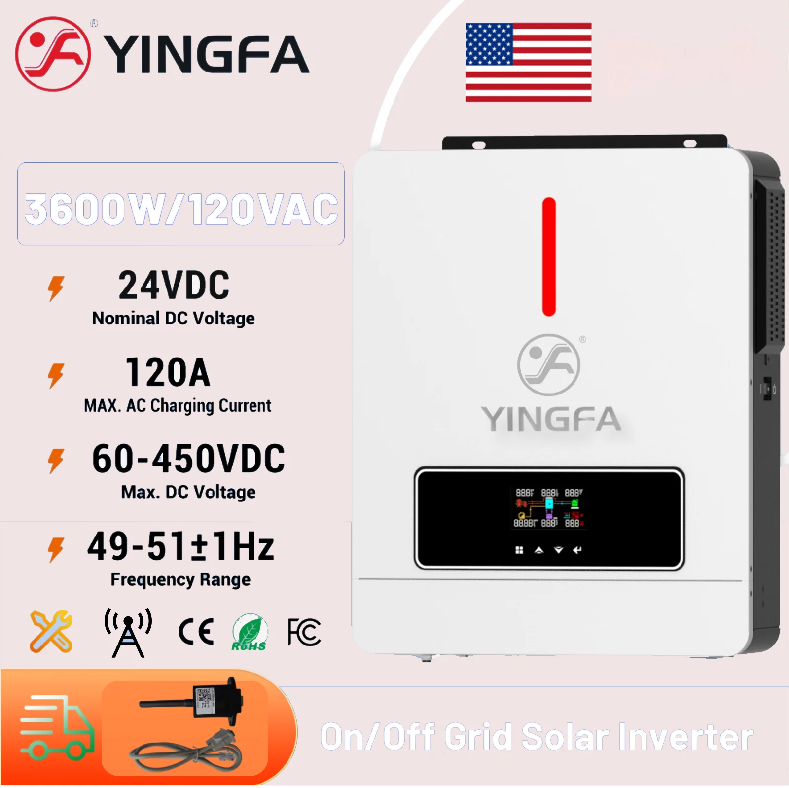 YINGFA 3.6kw on/off Grid Hybrid Power Inverter,Dual Output,Work with Or Without Battery,Pure Sine Wave,Home Use，Solar Solution