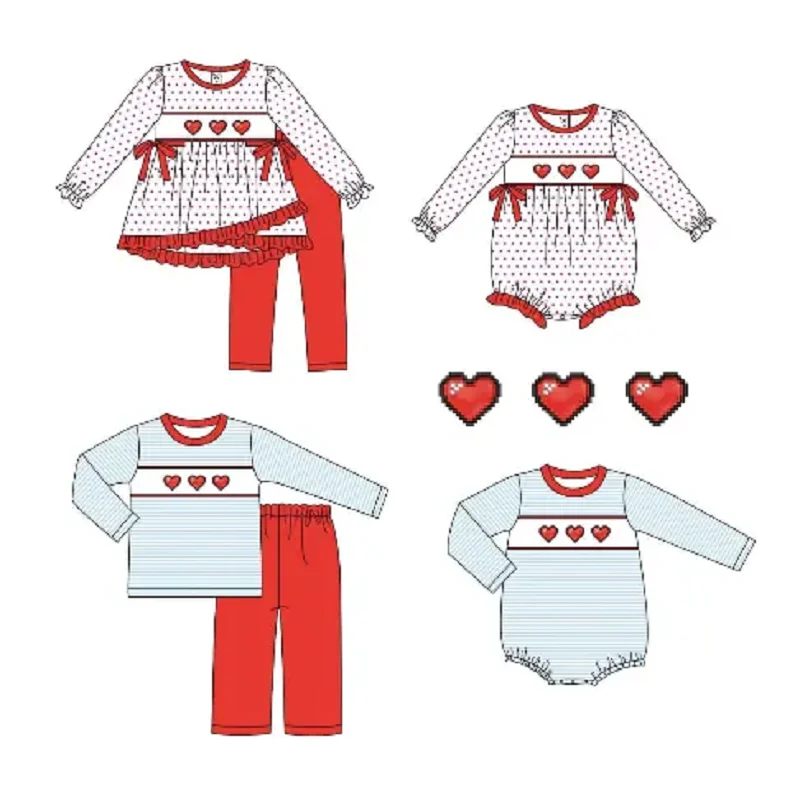 

Happy Valentine's Day boys and girls long sleeve suit baby long sleeve onesie cute love printed milk silk boutique wholesale