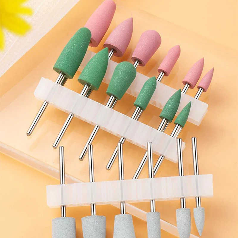 رؤوس طحن أمامية للمانيكير، مجموعة رؤوس طحن من السيليكون مكونة من 6 قطع، رؤوس طحن مزيل التلميع، أدوات مانيكير مطاطية