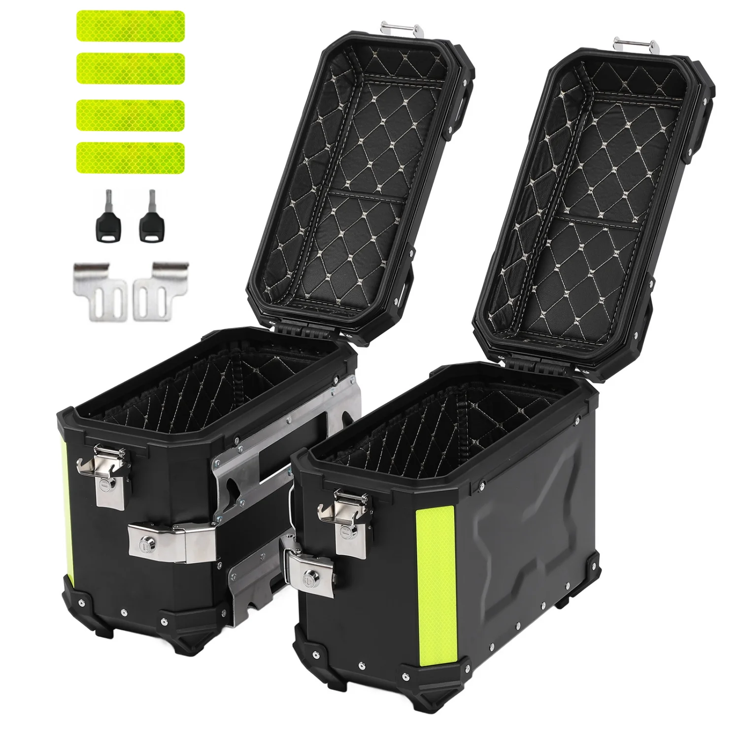 2 Stück Motorrad-Seitenkoffer 38L Aluminium Moto Satteltasche Seitengepäckkoffer Schnellverschluss Wasserdichte Werkzeugbox mit PU-Leder-Futter
