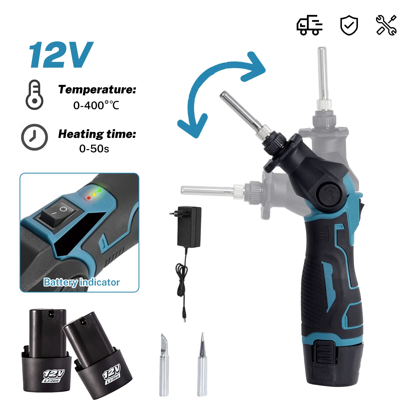 Soldador con pantalla digital de 30 W, calentamiento rápido, ángulo y temperatura ajustables, soldador de aleación, adecuado para varios materiales y tareas de soldadura, viene con dos baterías