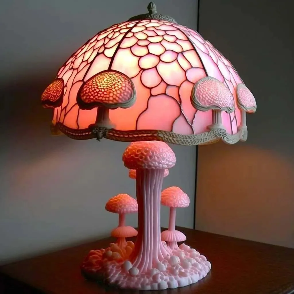 Creative  Flower Mushroom Retro Table Night Lamp Atmosphere Light Stained Glass Plant Series Table Lamps for Bedroom Bedside