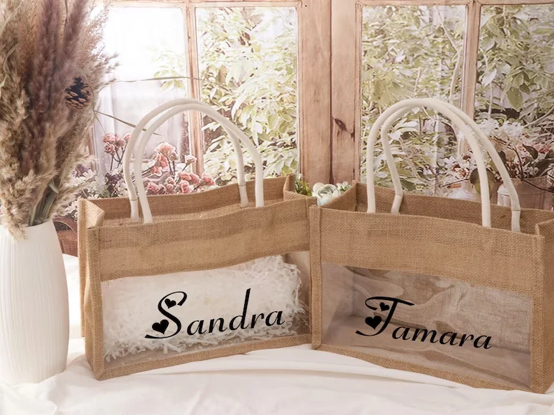 Personalized Burlap Gift Bags Custom Burlap Bag Tote Gift Bridesmaid Proposal Gift Custom Jute Tote Bags Beach Bachelorette Bag