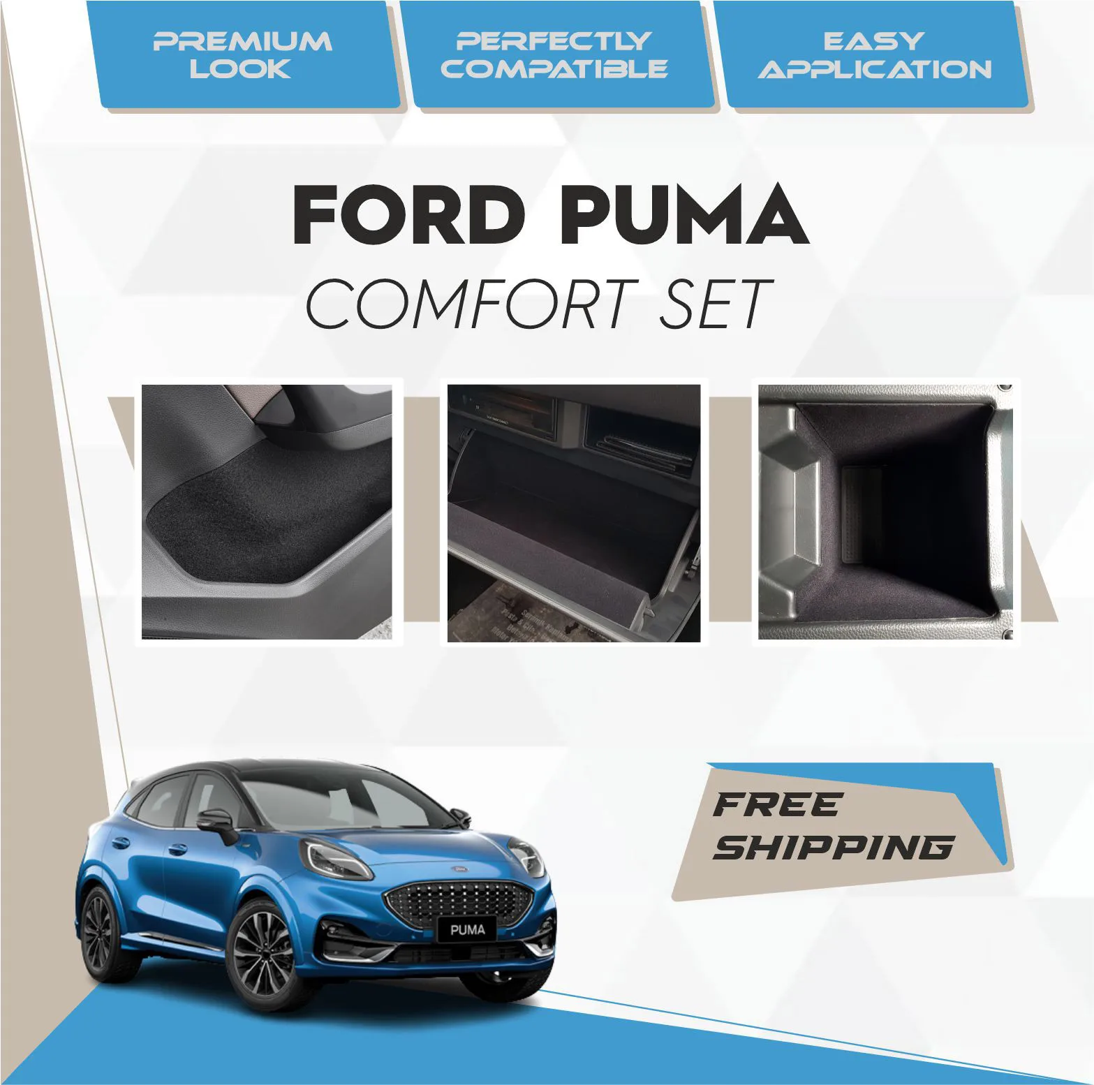 

Ford Puma Comfort Set-Ready Fabric Coating In-Car Accessory Self-Adhesive Insulation Effective Coating Set