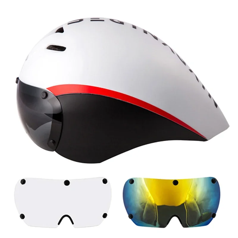AliExpress WAGGON Triathlon Aero TT Bicycle Helmet With Lens Goggles Road Bike Time Trial Cycling Helmet For Competition Women And Men Helmet
