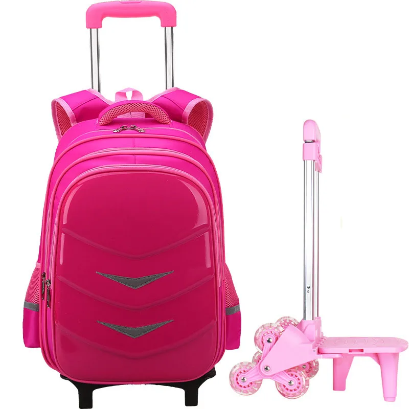 Free Shipping 2-6 Grade Primary School Boys And Girls Trolley Schoolbag Waterproof Child Travel Backpack On 6 Big Silent Wheels