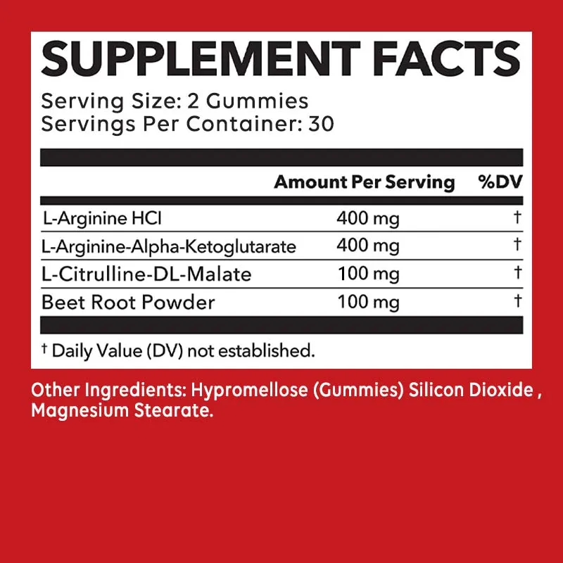 L-Arginine - for Energy, Strength and Endurance Support During Exercise, Build muscle mass - 60 Gummies