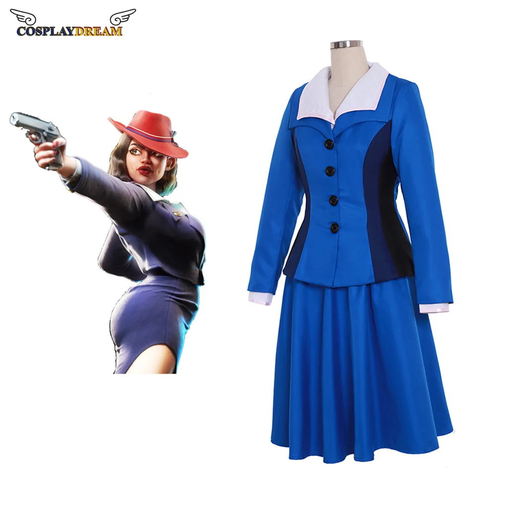 

Peggy Carter Cosplay Costume Uniform Agent Carter Blue Suit Cosplay Costume Winter coat with dress for women