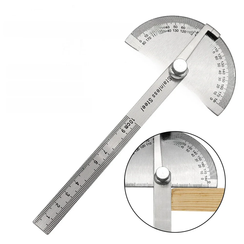 1Piece Stainless Steel Angle Ruler Gauge 180 Degree 0-10CM Adjusting Semicircle Divider Multi Function Protractor