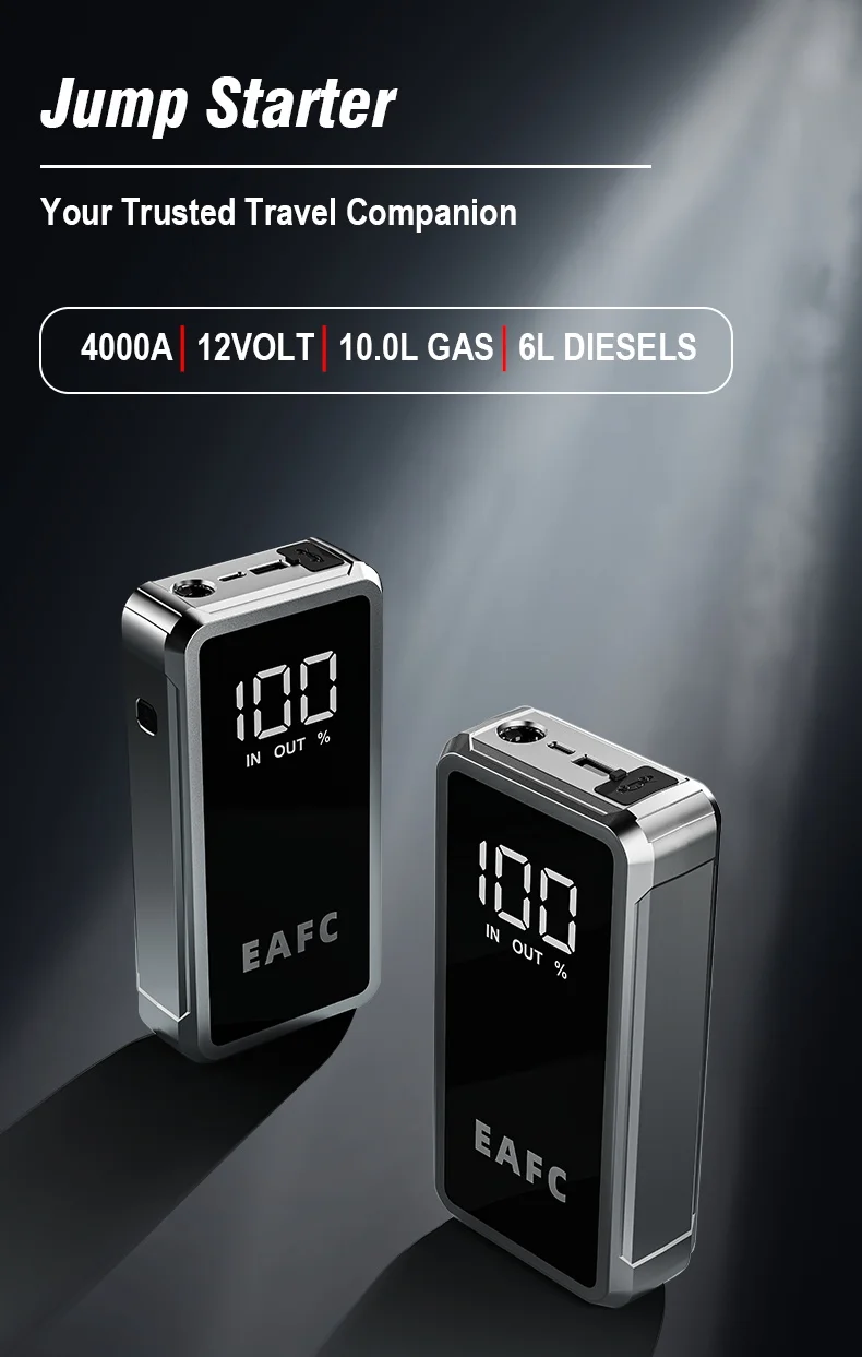 Eafc 4000A 12V Auto-Starthilfe mit LCD-Bildschirm, Hochleistungs-Powerbank, Tragbares Booster-Ladegerät, Leistungsstarkes Batterie-Startgerät – Detail 1