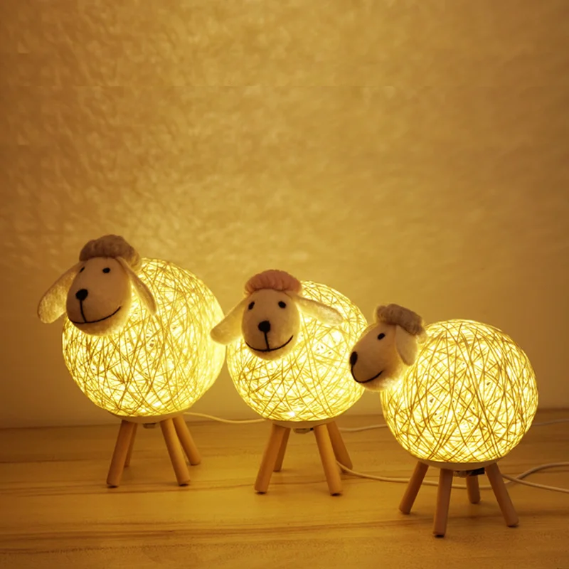 Imagem -04 - Usb Powered Sheep Night Light Handwoven Rustic Led Dimmable Moon Lamp Controle Remoto para Quarto e Decoração de Páscoa