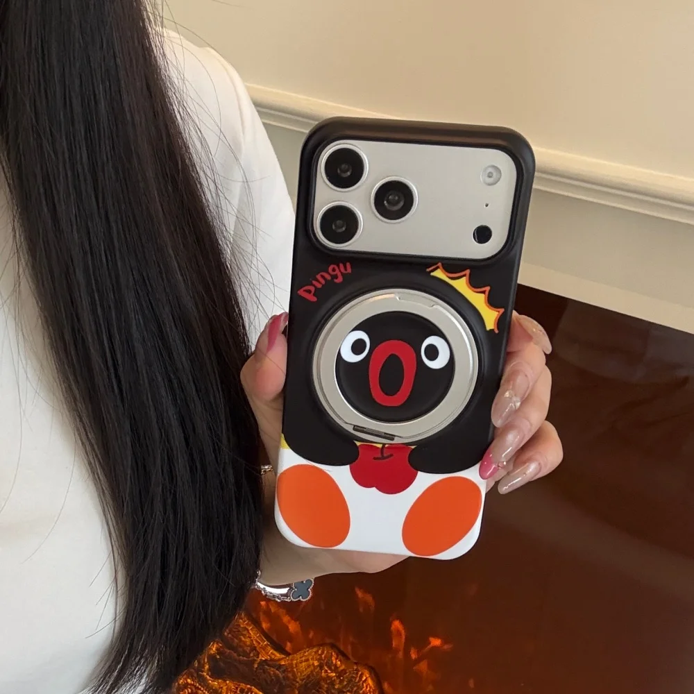 Kawaii Cartoon Penguin Magnetic Phone Case for iPhone 17 Pro 15 16 17 Pro Max 15 16 Pro with Magsafe Holder Cute Anti-fall Cover
