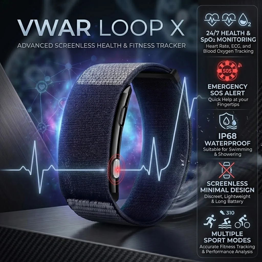VWAR LOOP X SOS Screenless Smart Band Real-time Heart Rate Blood Oxygen Monitor Fitness Tracker IP68 Waterproof  Smart Bracelet
