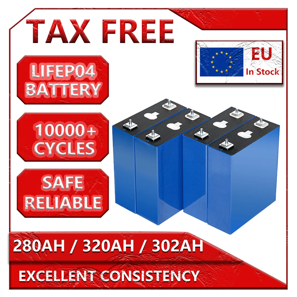 280AH Lifepo4 Battery 302AH 320AH 3.2V Lithium Battery Rechargeable For DIY 12V 24V 48V RV Vans Campers Solar Cell