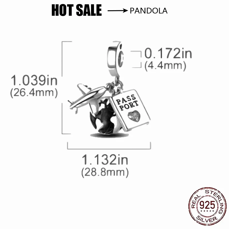 Happy Ship Store 925 sterling silver airplane passport charm beads suitable for P Andora's original ladies DIY bracelet jewelry