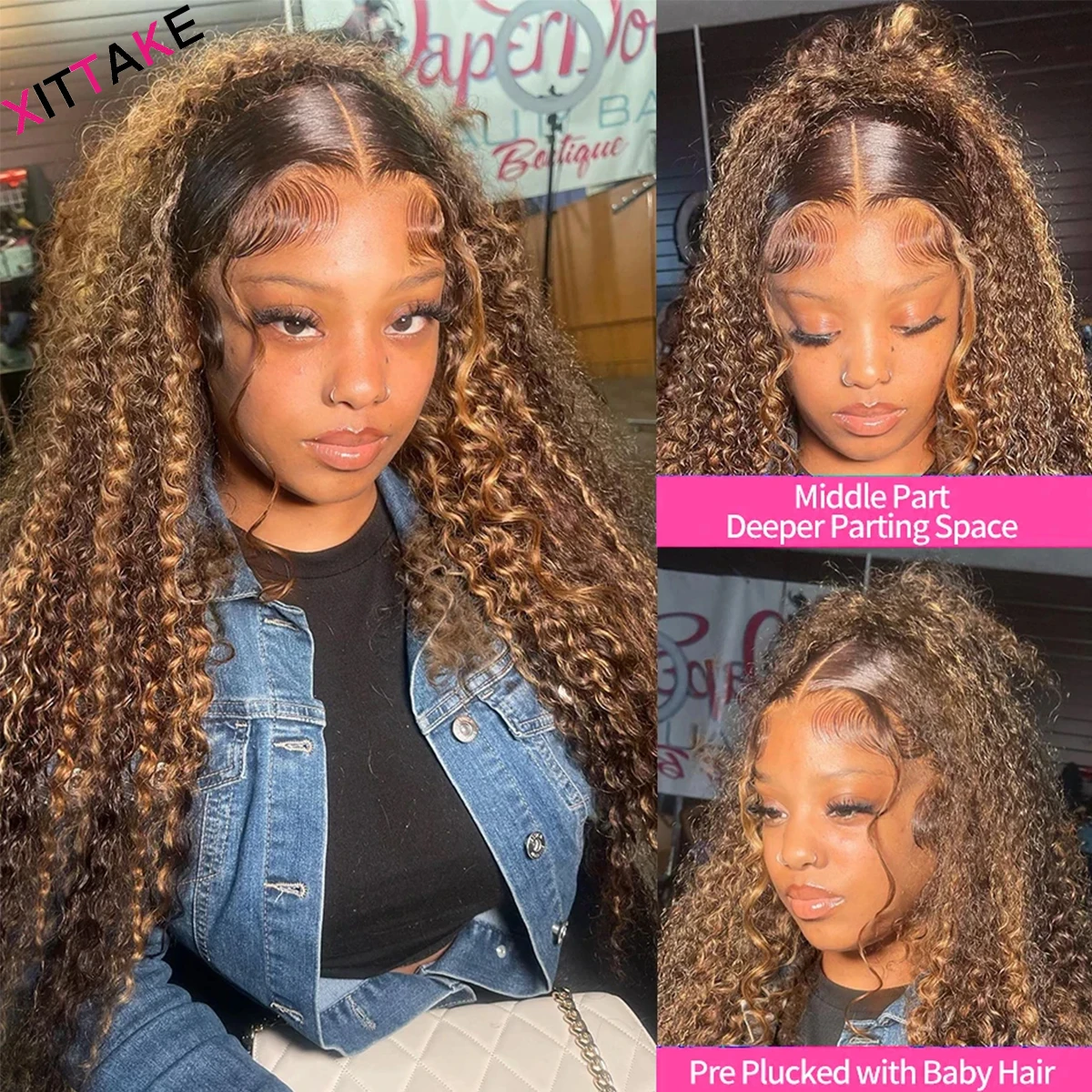 Evidenziare P4/27 Parrucche frontali in pizzo a onda profonda 13X4 HD Parrucche frontali in pizzo trasparente Capelli umani per le donne Parrucche Glueless pre-pizzicate