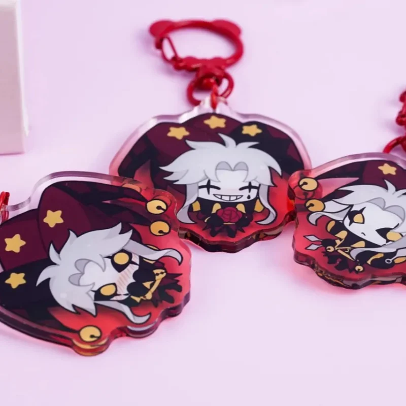 The Freak Circus Pierrot Glitter Acrylic Keychain Set | 3-Piece Chibi Bag Charms with Red Bear Clasps for Fans & Gifts