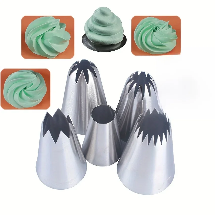 Ensemble de buses de tuyauterie en acier inoxydable, grandes buses de glaçage, pointes de tuyauterie pour gâteau à la crème, gâteau de tasse de biscuit de dessert, accessoires de cuisine, 5 pièces