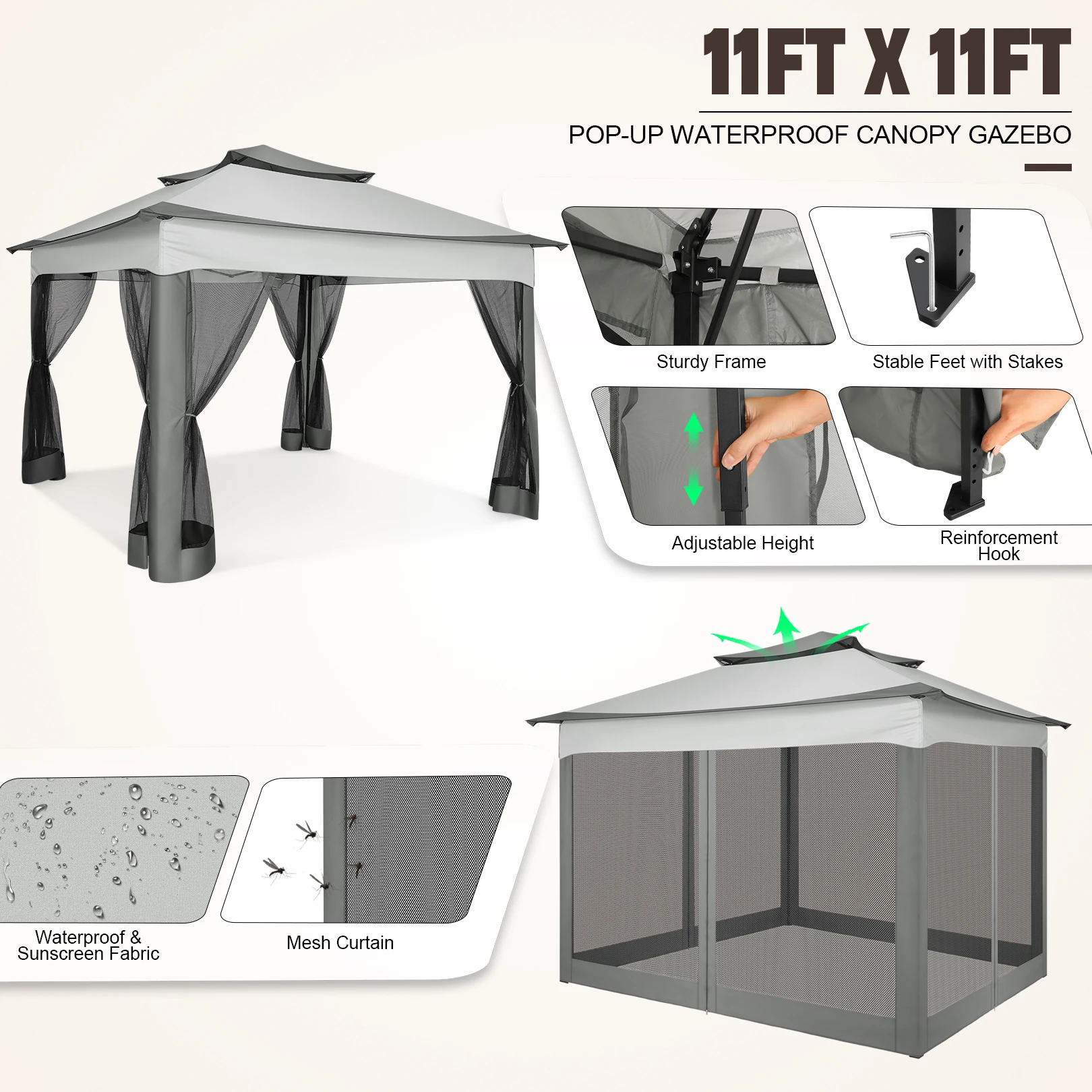 Gazebo pop-up 12x12 in liquidazione con zanzariera, tenda a baldacchino da esterno con borsa per il trasporto, gazebo per giardino, cortile, prato, patio