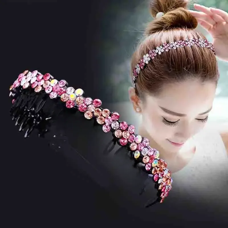 Unisexe Alice bandeau lunette bandeau hommes femmes sport bandeau de cheveux cerceau haut en métal Double frange fleur strass cheveux accessoires