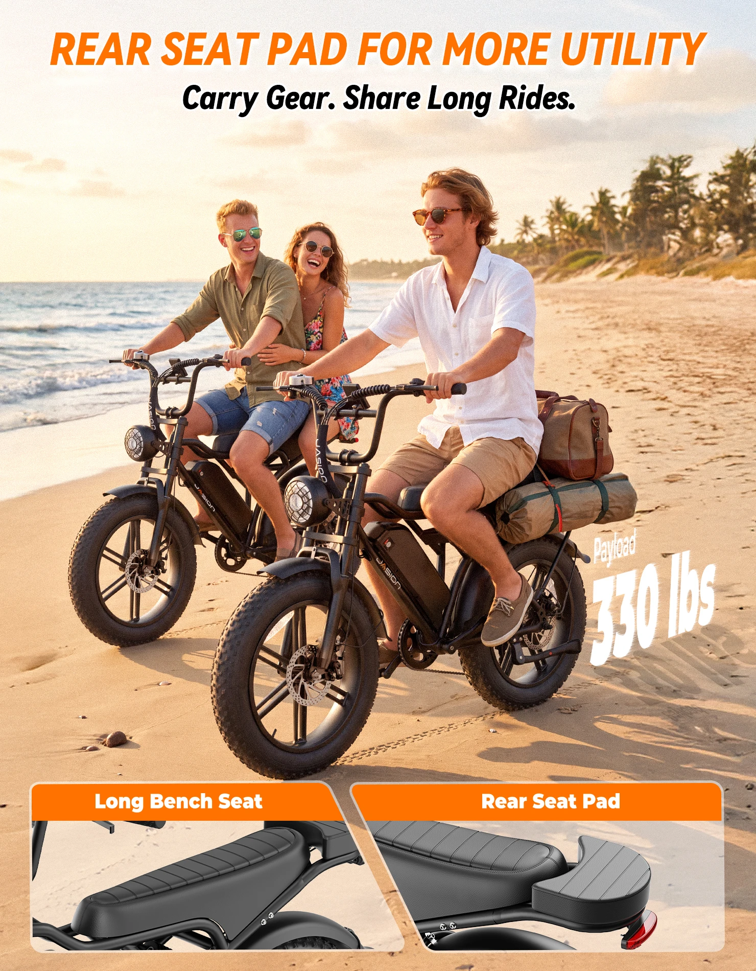 Jasion Electric Bike, Fat Tire 48V 15Ah Removable Battery, 5 Riding  Modes & 7-Speed Ebike, Full Suspension, IPX6, for Commuters, Beaches, Weekends