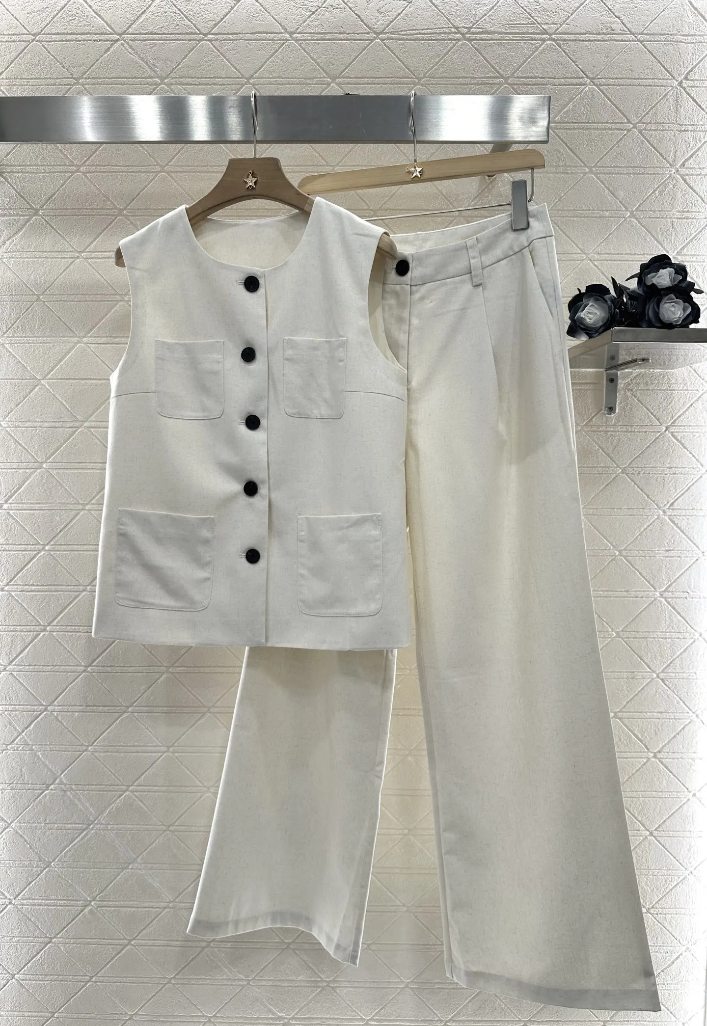

2025 New Pocket Linen Vest Pants Set 146