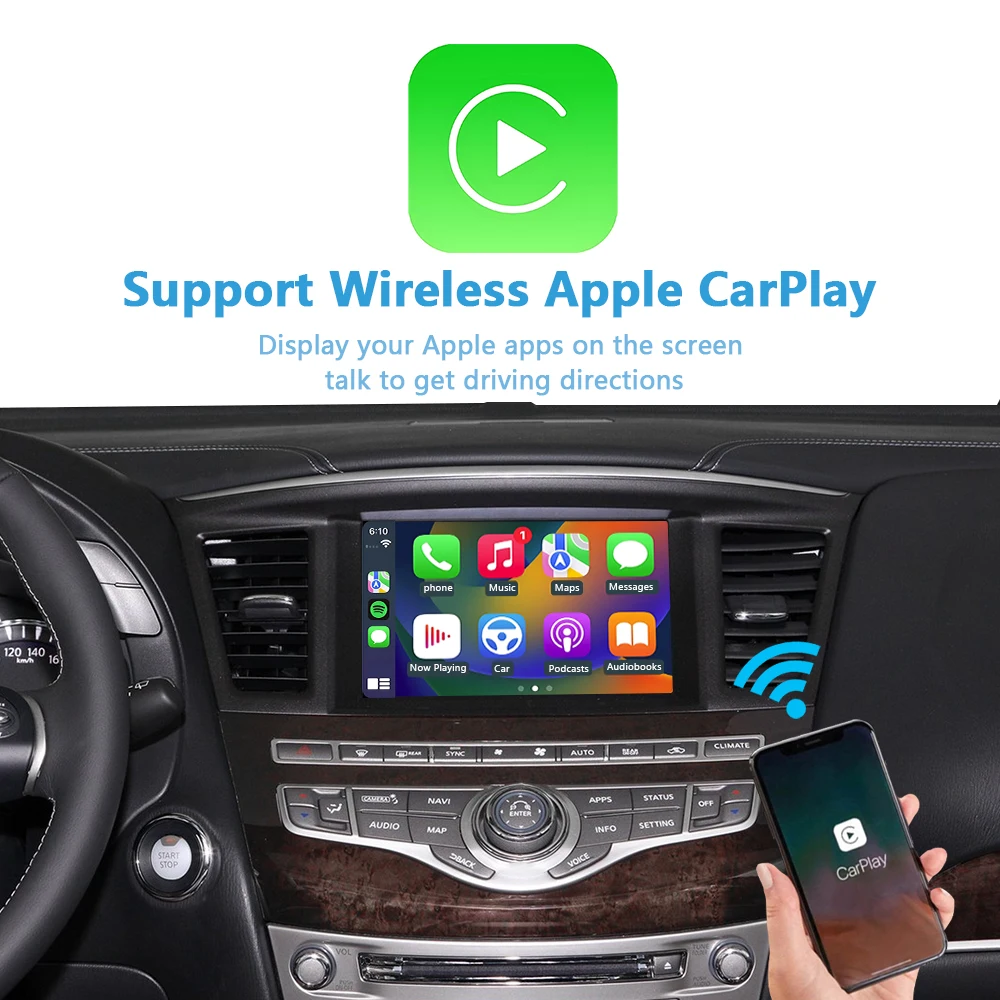 Infiniti apple carplay para qx60 qx80 q70 nissan patrol armda adicionar sem fio android suporte automático câmera reversa uso oem bt áudio