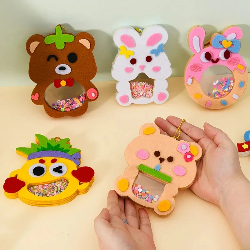 Pendentif Shake Non tissé de dessin animé, Kits de matériel de bricolage pour enfants, accessoires faciles à coller, artisanat fait à la main, jouets Puzzle Shaker