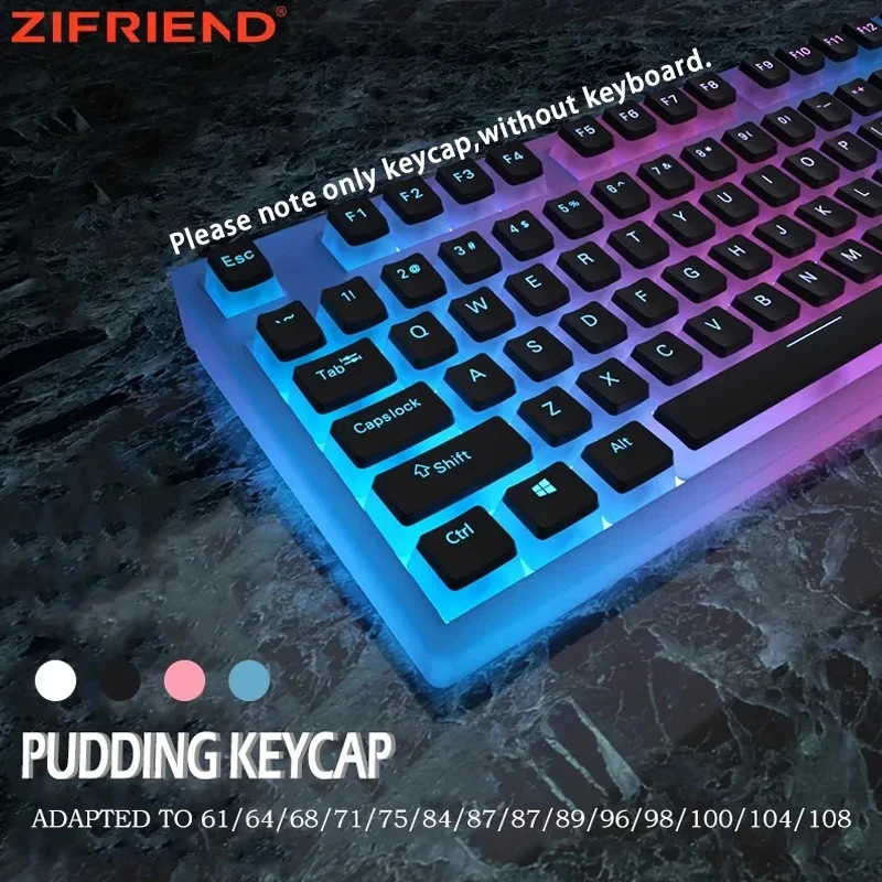ZIFRIEDN 130 Keys Pudding Keycaps for Mechanical Keyboard PBT OEM Key Caps Jelly RGB Full Size 60% 100% Keycup Pink Blue Color