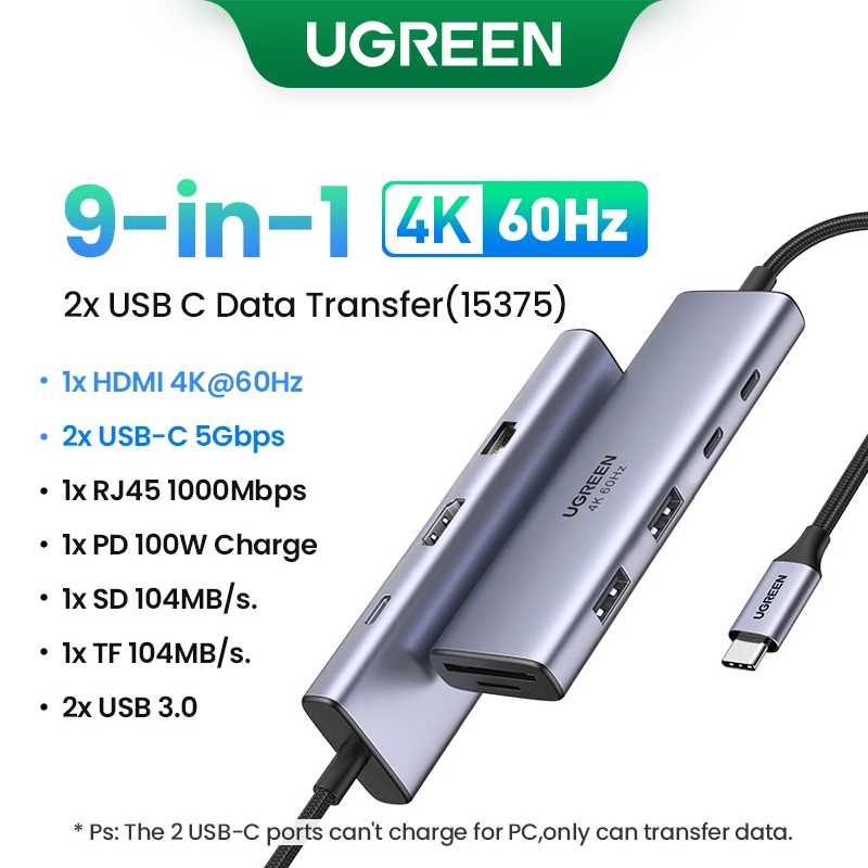 Novoo HUB adapter, alumínium, 10 az 1-ben, USB Type-C / HDMI 4K, 2xUSB