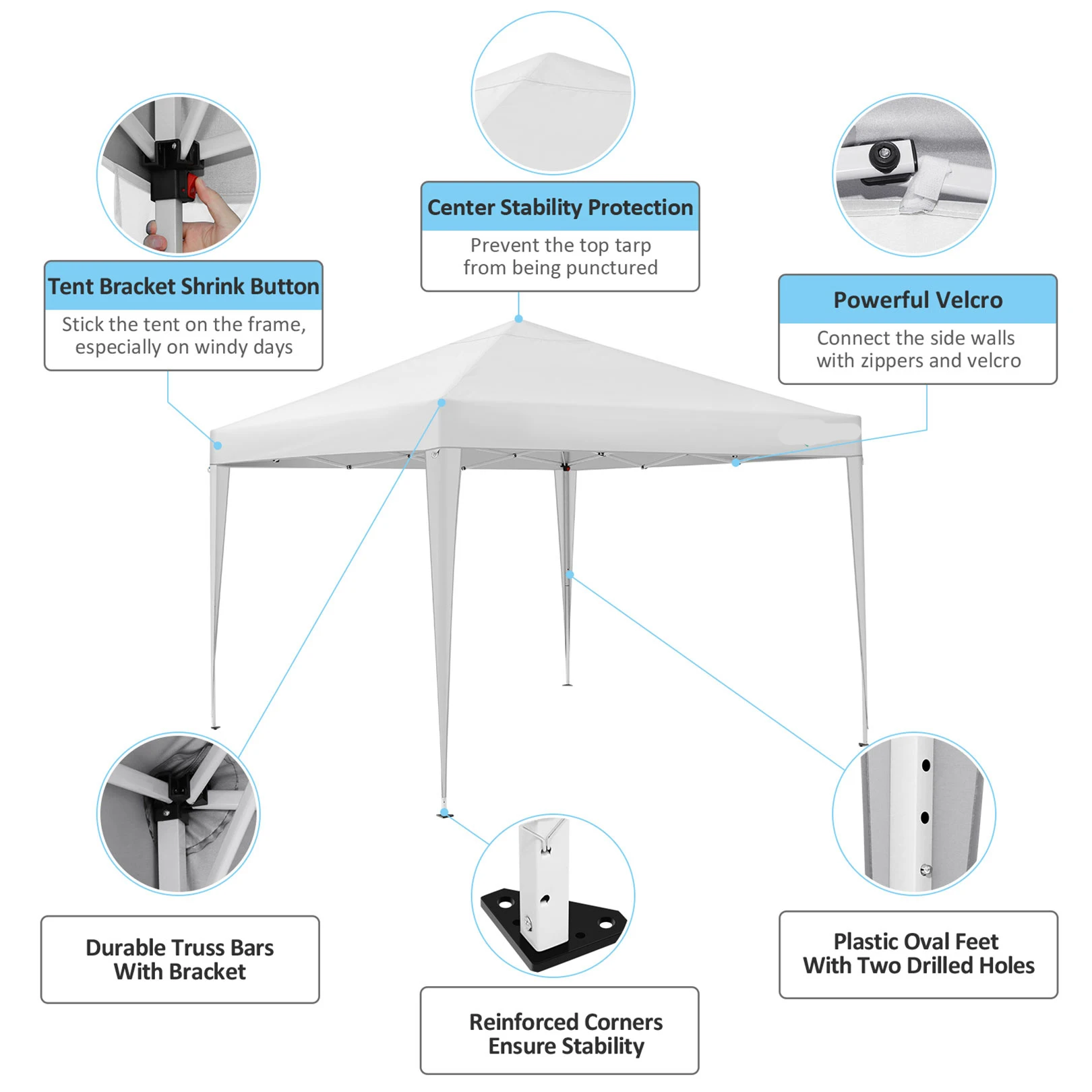 10x10FT خيمة المظلة المنبثقة مع 4 خيام الجدران الجانبية للحفلات مقاوم للماء التخييم المظلة Ez Up خيمة الحفلات في الهواء الطلق المحمولة أكشاك #5
