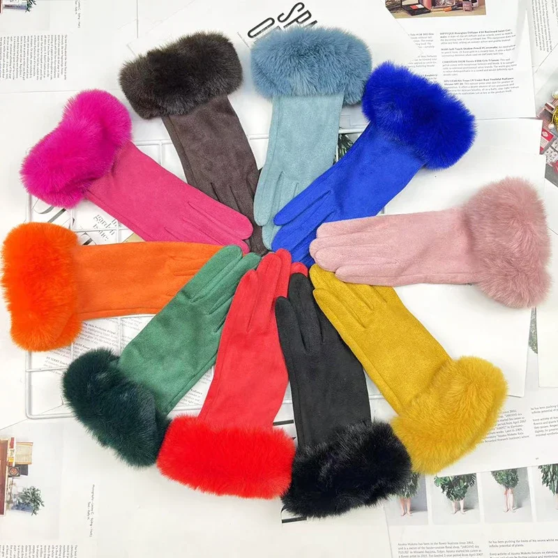 AliExpress DANJIU Winter Women Keep Warm Plus Velvet Touch Screen Thicken Plush Wrist Suede Gloves Solid Simple Elegant Soft Drive Cycling